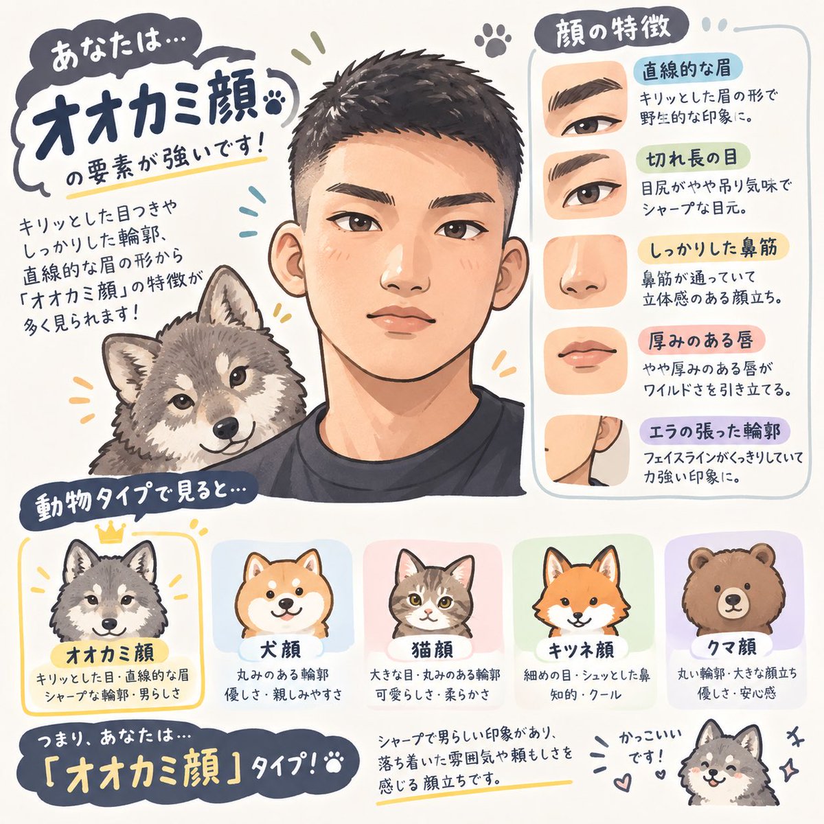 You5_suitman's tweet photo. チャッピーさん曰く
あたしってオオカミ顔らしいです
オオカミ要素なんも無いですけどね笑

あ、おやすみなさい https://t.co/JvFtA6vINL