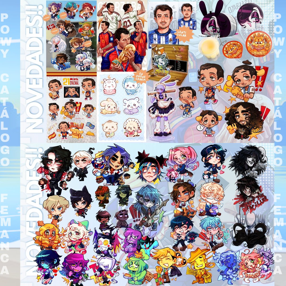 Powywy's tweet photo. @JW_Arte Holi, estare en el AH77 en exterior. 🥸

Merch de la seleccion!! deltarune, alien stage, saiki k, sally face, tadc, mcr, resident evil, chiikawa, dispatch... 

No es el catalogo final, habrá cambios. Aun así, las reservas y catálogo completo estan aqui:

https://t.co/MsQFvQM1HF https://t.co/IEIJoaKZl5