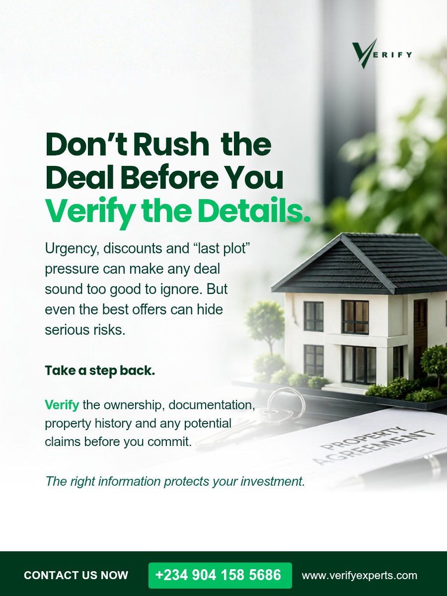 VExpertsNG's tweet photo. Don't let excitement cloud your judgment. The best decisions are made with clarity, not pressure.

Take a step back, ask the right questions, and verify before you commit, because protecting your future starts with the right information today. https://t.co/685YapRrAR