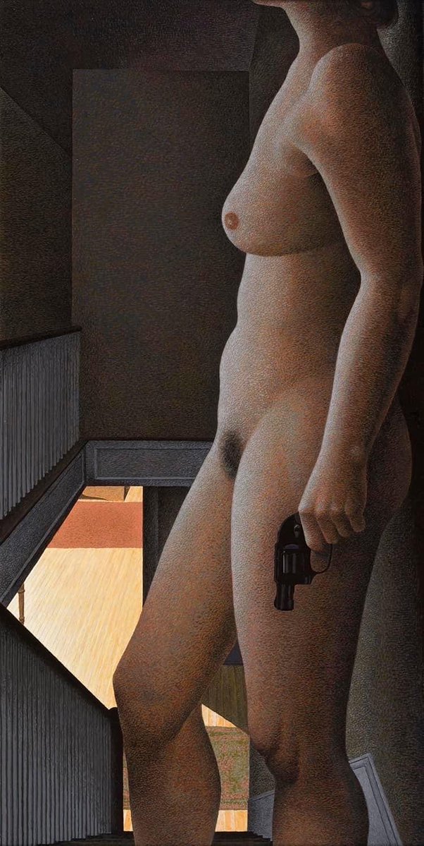 opancaro's tweet photo. Alex Colville,  Woman with Revolver, 1987 https://t.co/0Gxvy6oqeR