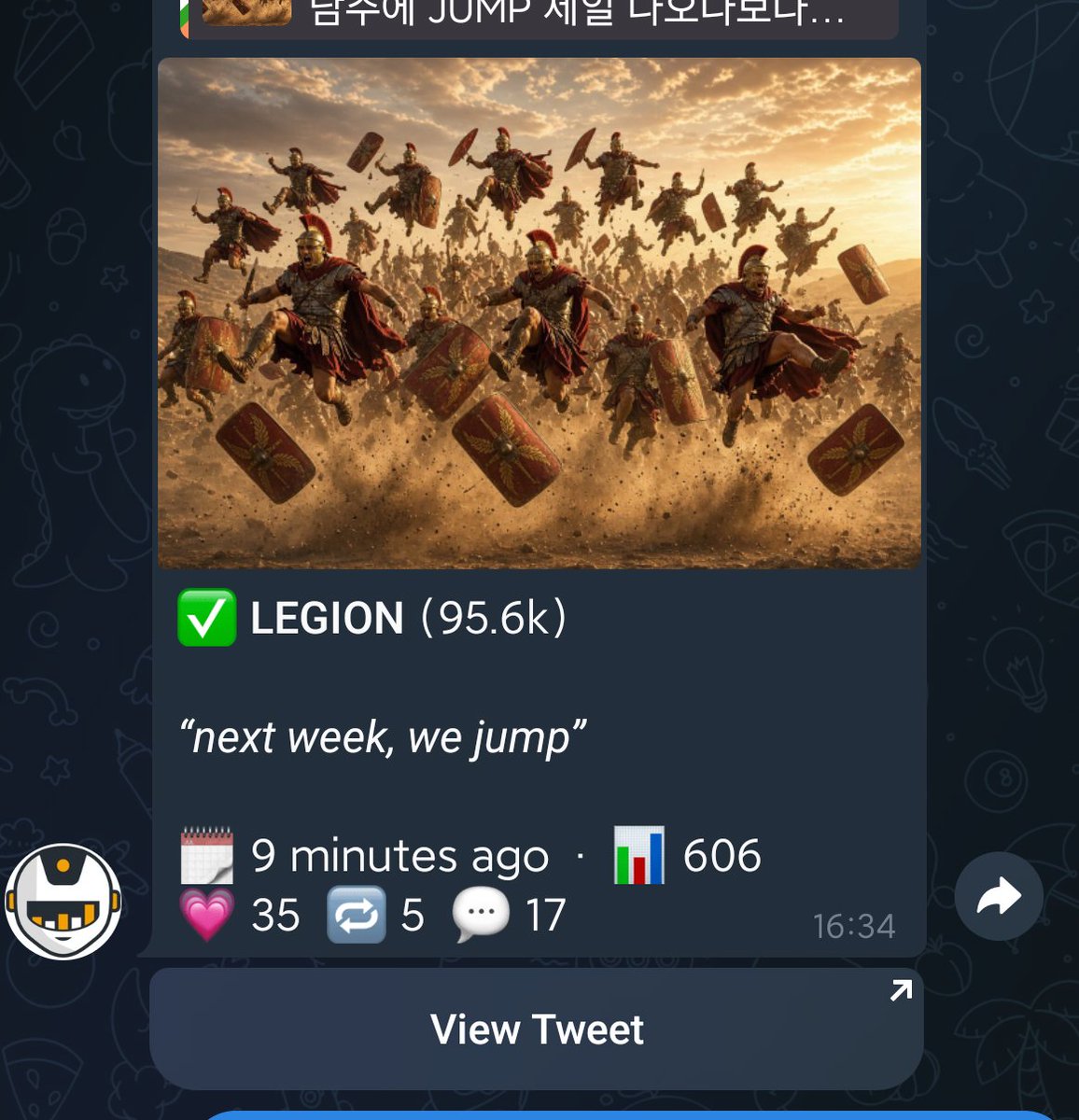 mztacat's tweet photo. I think $JUMP is coming to Legion

Seen a lot of rumors but this confirmed it. 

😂 Post deleted. https://t.co/J1Fvg1eZ16