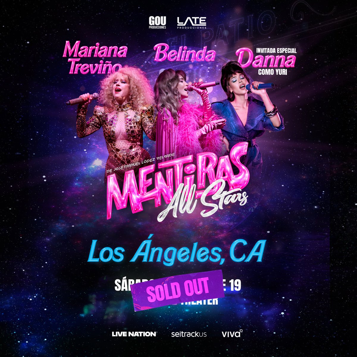 Oficialmentiras's tweet photo. LOS ÁNGELES, ¡SOMOS SOLD OUT! 💖💫

Todas las estrellas se alinean para que ustedes y nosotrxs celebremos con #MentirasAllStars en el @youtubetheater 🎉🧡

¡Gracias! Nos vemos mañana para cantar, reír y viajar a los años 80 💙��️ https://t.co/6af8XwfPHD