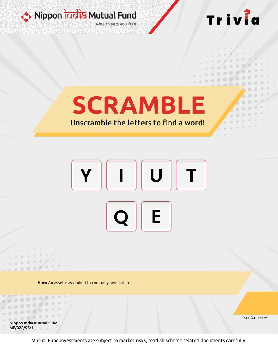 NipponIndiaMF's tweet photo. Get ready for some brain-teasing fun with  The Nippon Trivia!

Put your mutual fund knowledge to the test, answer correctly in the comments and tag @nipponindiamf https://t.co/x10ws3b8Pr