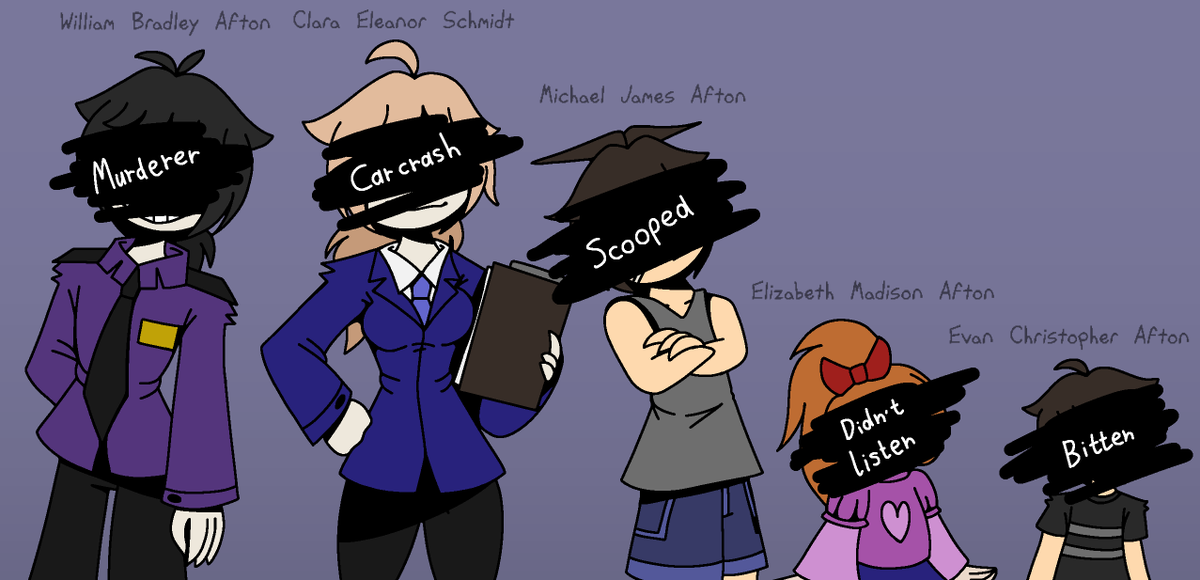 PurpleGeist_87's tweet photo. Afton Family and their full names I gave

#fnaf #aftonfamily #artwork #idk https://t.co/87EqyDeCzE