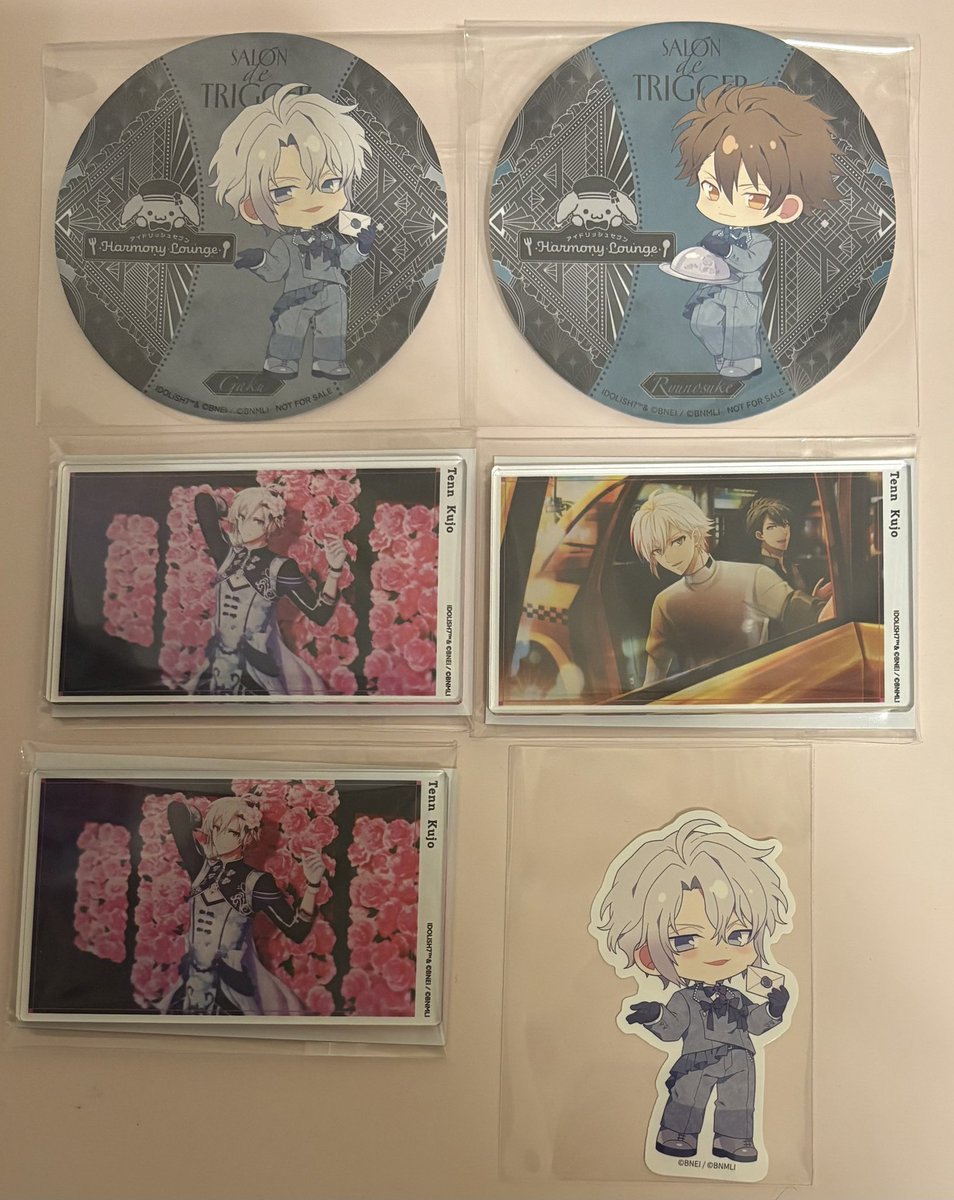 Tenn918's tweet photo. 【交換】
アイナナ アイドリッシュセブン アニカフェ アニメイトカフェ Harmony Lounge  Lounge Salon de TRIGGER

譲：コースター→楽 龍之介
ステッカー→楽
アクリルカード天→記念日2019×2 記念日2021

求：コースター→天
ステッカー→天
アクリルカード→記念日2020 記念日2022  9周年(2枚目) https://t.co/mBvkANDqdl