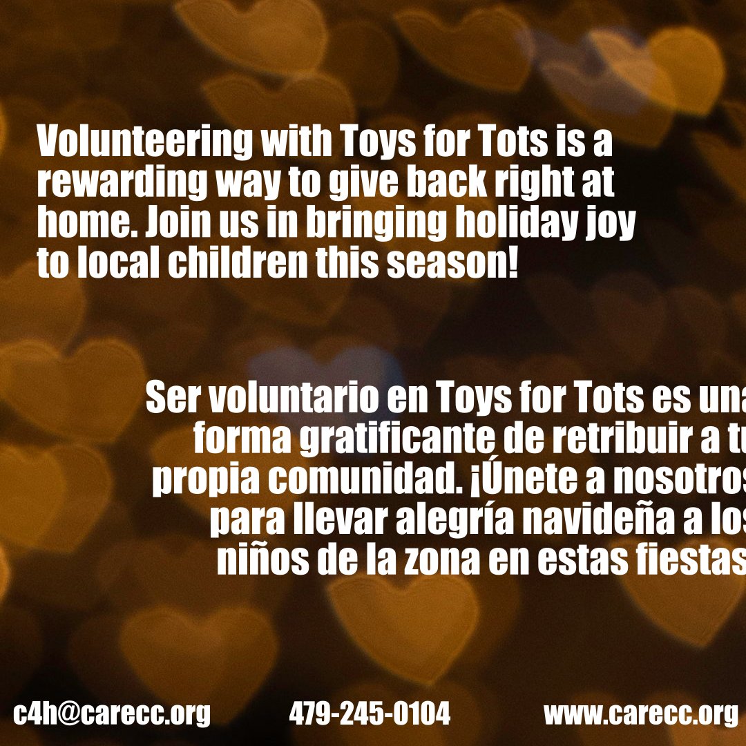 CAREccorg's tweet photo. Volunteering with Toys for Tots is a rewarding way to give back right at home. Join us in bringing holiday joy to local children this season!
#ToysForTots #LocalSupport #nwa https://t.co/ob7eLgBBdR
