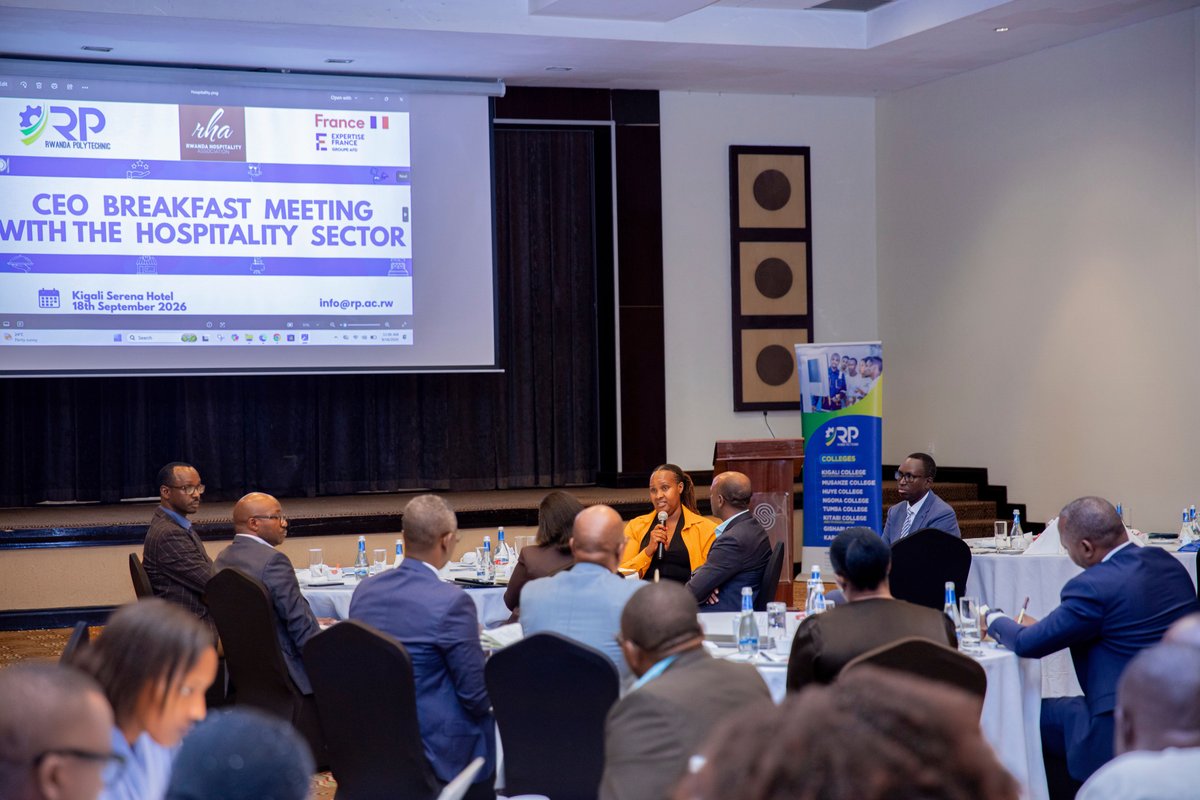 RwandaPolytec's tweet photo. Today, @RwandaPolytec organised a CEO Breakfast Meeting with hospitality industry leaders and key sector stakeholders to discuss the proposed new approach to its Hospitality Management training and how it can better respond to evolving industry needs.

The dialogue focused on bridging the gap between the classroom and the workplace to equip graduates with the practical #skills, professional attitudes and adaptability needed to thrive in Rwanda’s growing hospitality and #tourism sector.

Participants reaffirmed that developing a skilled hospitality workforce is a shared responsibility and agreed to strengthen #academia–industry collaboration through:
☑️Continuous dialogue and Industry participation in curriculum development and delivery
☑️Greater student exposure through internships, workplace learning, mentorship, study visits and practical training
☑️ Responsive programmes that keep pace with #technology, #sustainability, changing guest expectations and emerging business models

The meeting brought together representatives from @RwHospitality1, @RDBrwanda and @TourismChamber, alongside #hospitality industry leaders and experienced practitioners.