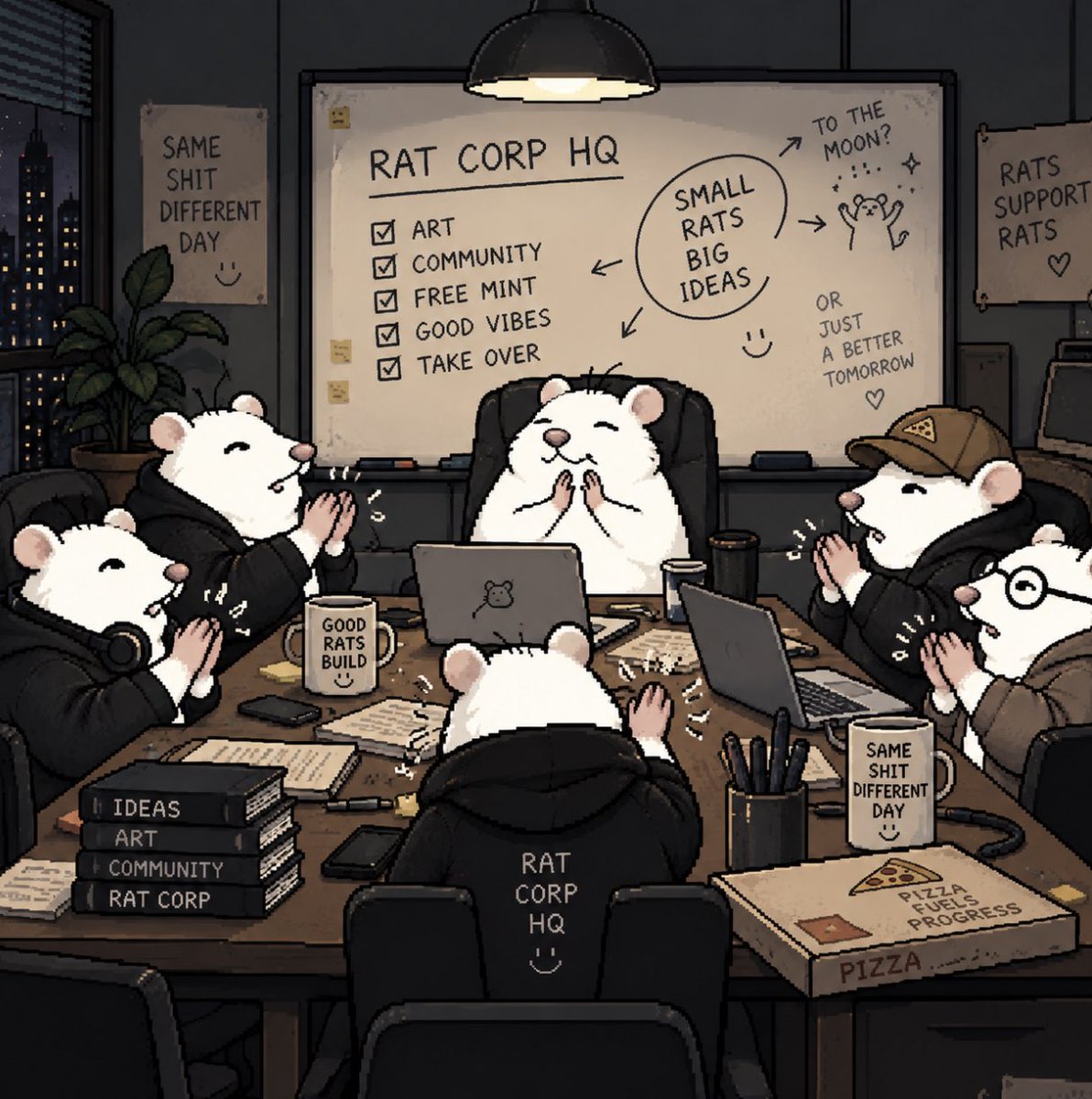 RatCorpHQ's tweet photo. I want to create more with the rats, bring them into my intricate artwork, and expand their lore through a little digital office I’m currently building.

Before I forget, please, list them if you want. There is no shame in selling rats on the internet. This is capitalism.

⬇️ https://t.co/DJpvzO8tdd