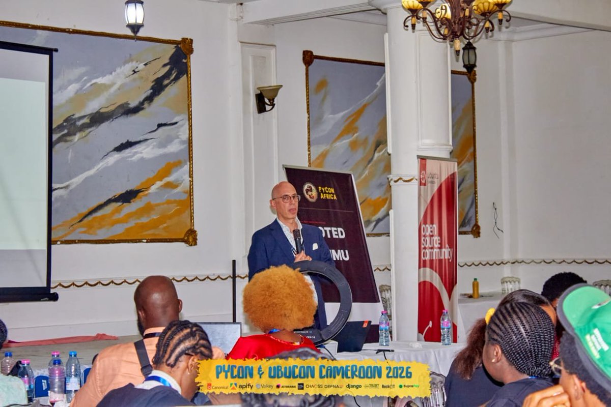 PythonCameroon's tweet photo. Fast-paced tech is great, but what about the next 10 years? 

@evildmp delivering a masterclass on career success, longevity, and building a sustainable path in the tech industry. Total game-changer of a talk! 💡✨

📍 PyCon Cameroon 2026
#PyConCM #UbuCon #TechCareer https://t.co/FuDQs3LYQS