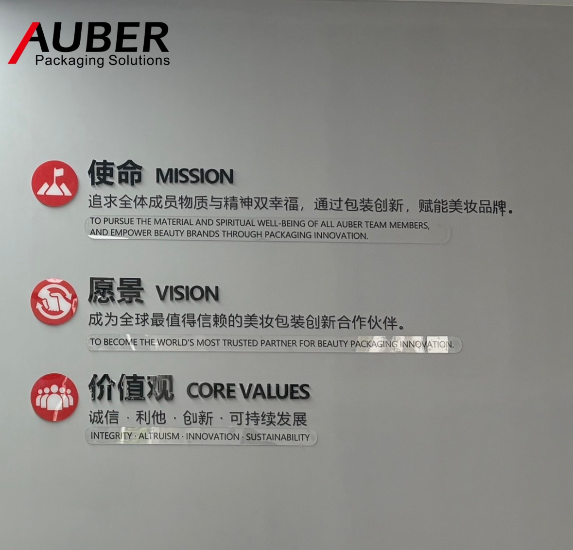 AuberPackaging's tweet photo. More than words on a wall—these are the values that guide Team AUBER.
Integrity. Altruism. Innovation. Sustainability. With Customer First at the center, we support one another and create lasting value for beauty brands worldwide.
#TeamAUBER #BeautyPackaging https://t.co/dcX6MOiuZB
