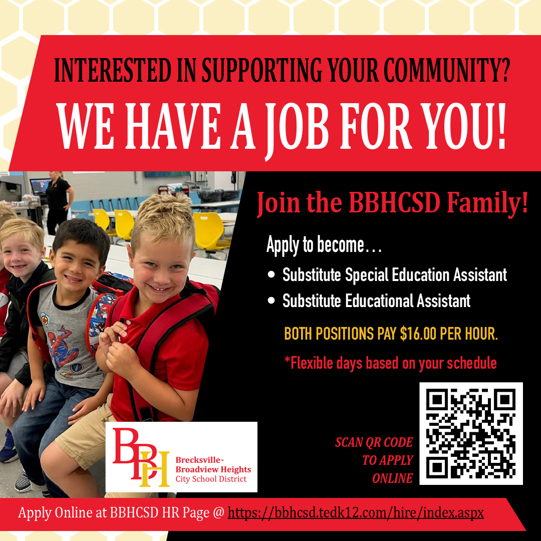 bbhcsd's tweet photo. 📢We are Hiring! Join the BBHCSD family by applying for one of the following positions:

Substitute Special Education Assistant
Substitute Educational Assistant. 

Learn more and apply online at the link below!

https://t.co/OQuvBMSNfL https://t.co/3iIBZgj98S