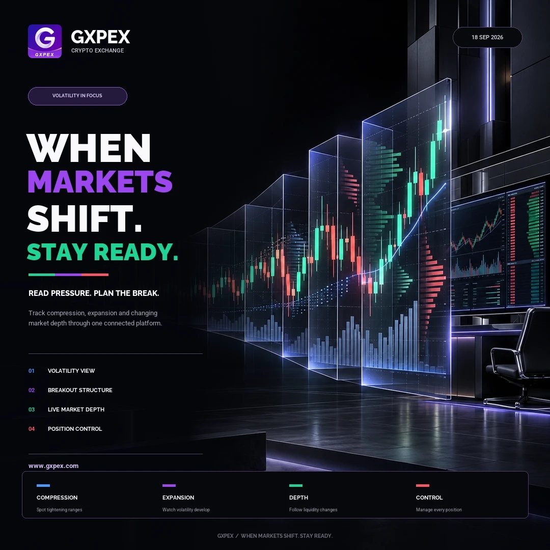 GXPEX_2024's tweet photo. When markets shift, stay ready.

Track volatility, recognize changing market structures, and prepare for the next move with greater clarity on GXPEX.

Read pressure. Plan the break.

#GXPEX #CryptoTrading #MarketVolatility #CryptoExchange #Web3 https://t.co/hwWOwmVHKG