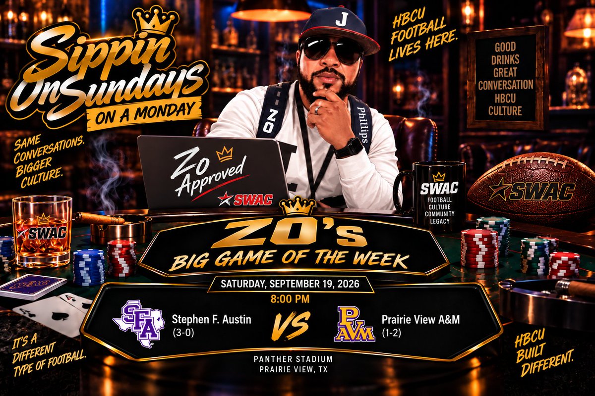 IWeaveSteve's tweet photo. It's @ZoPhillips1400 vs The Whole #PV12 Fanbase & We Are Here For It!😆 Zo's BIG GAME OF THE WEEK! #SFA VS #PVAM IS HIS #HBCU GAME OF THE WK! Sippin On Sunday On A Monday Is Going To Be 1 For The Books! @teddyk95 & I Are Just Here To Keep The Peace #KEEPSIPPIN! #PASSTHEBOTTLE! https://t.co/7TzYrrZix3