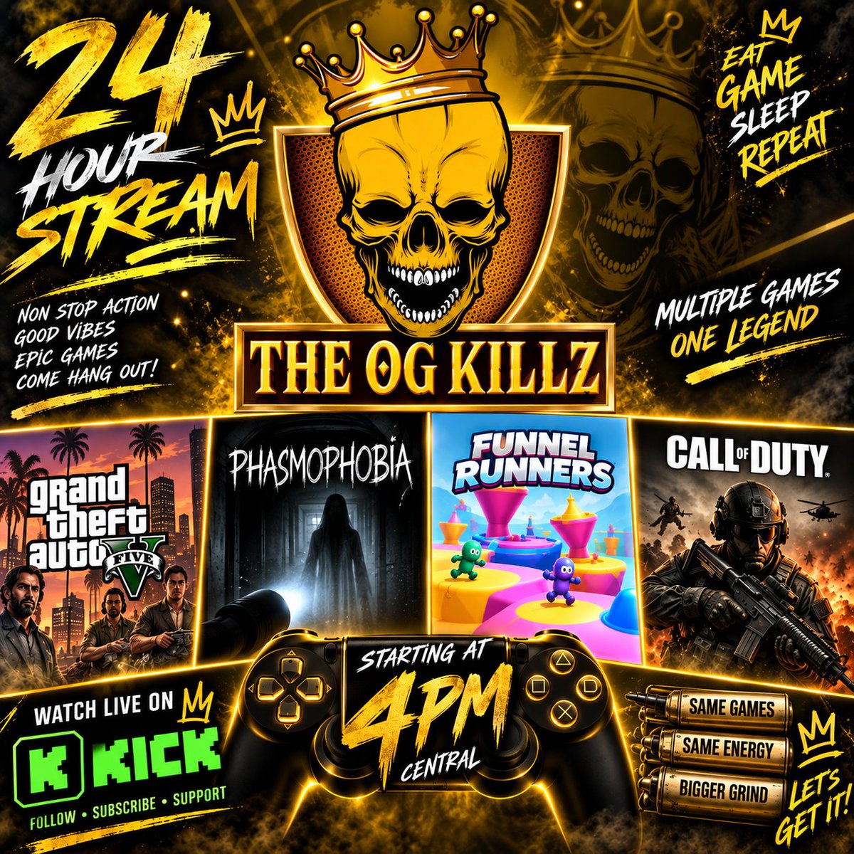 the_og_killz's tweet photo. 1st time for everything.. Tomorrow at 4pm CST I'll be attempting my 1st 24 hour stream.. We'll be rocking in @OaO_RP for most of it but also playing some community games.. Extra games may be added as well as a sub challenge to get me to make a cop character.. Should be a bunch of fun so @kickcommunity pop on in since it will be exclusively on @kick  Check the comments for the illest event of my RP career too.. Stay tuned.!!! 📷- @KimberlyHe62720