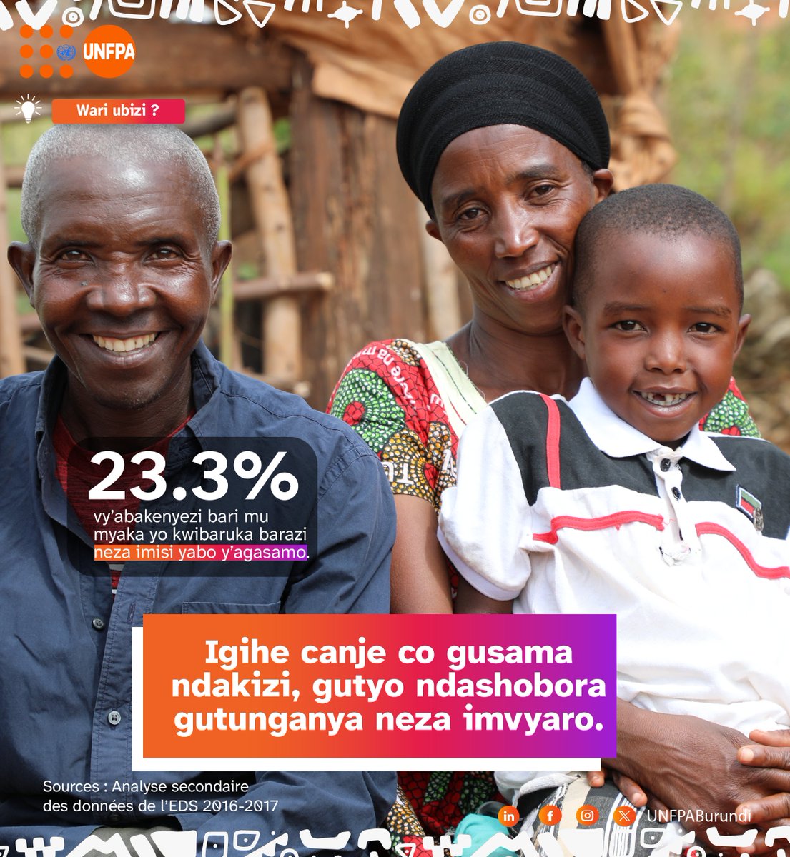 UNFPABurundi's tweet photo. Kumenya igihe c’agasamo bifasha umukenyezi gutahura neza umubiri wiwe n’ukwezi kw’ubutinyanka kwiwe. Ubumenyi nk’ubwo bufasha abubatse gufata ingingo zibereye ku bijanye n’irondoka no gutunganya imvyaro. #UNFPA #UNFPABurundi #Burundi #PlanificationFamiliale #ICPD30 #cpd9bdi https://t.co/JcgY1TpkyX