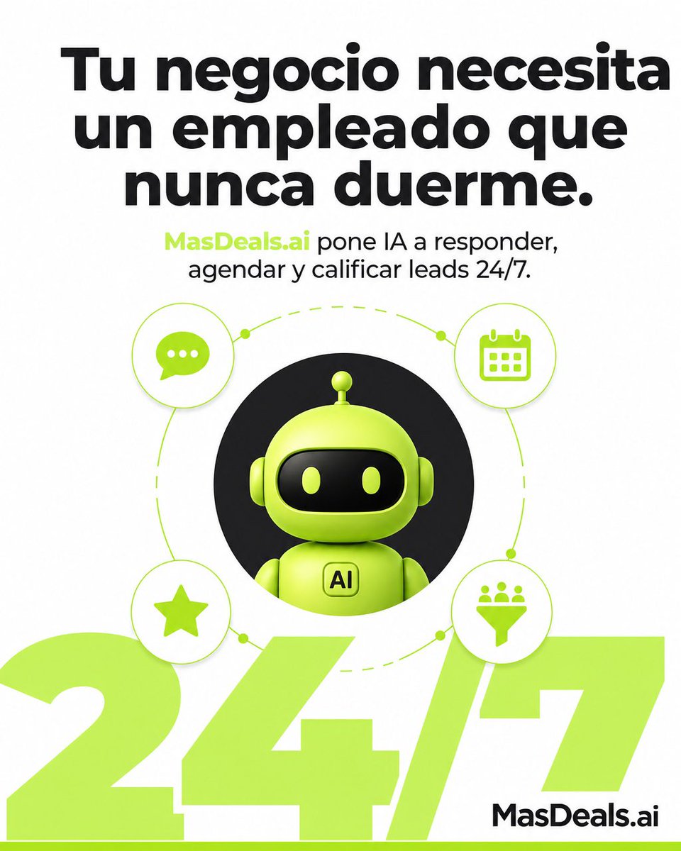 masdealsai's tweet photo. ¿Cuánto te cuesta no contestar el teléfono? Más de lo que crees.
Tu Empleado de IA de https://t.co/QlUFq1FNIQ responde, agenda y califica leads las 24 horas del día, los 7 días de la semana.
Visita https://t.co/QlUFq1FNIQ y empieza hoy.
#PlomeroUSA #NegociosLocalesUSA #MasDea https://t.co/MtivN8Yp9m