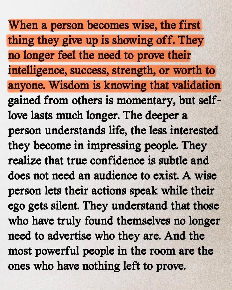 Lovandfear's tweet photo. Real wisdom doesn’t need to be loud. 

The more you truly understand life, the less you feel the need to prove yourself to everyone. Let your actions speak, protect your peace, and keep growing in silence. 

Because confidence isn’t always about being seen, it’s about knowing who you are, even when no one is watching.