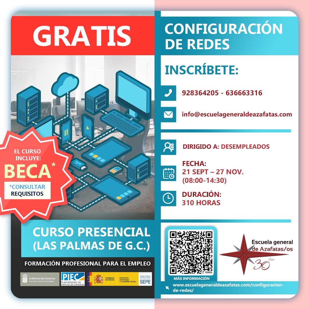 LICEO2000's tweet photo. [CURSO GRATIS]
🛜CONFIGURACIÓN DE REDES

Para más información:
✉️ info@escuelageneraldeazafatas.com
📞 928364205 - 636663316
🔎https://t.co/Ixc6X4rK4y

#EscuelaGeneralDeAzafatas #FormaciónGratuita #Configuración #Redes #Telecomunicación https://t.co/m4SxFM1BFK