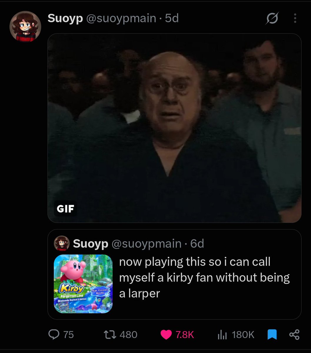 Diego13303's tweet photo. I'm seeing more and more people on this site getting into Kirby after World Beyonds was announced and it's really fun cause their reactions are consistently always something like this https://t.co/giWBFT9vbB