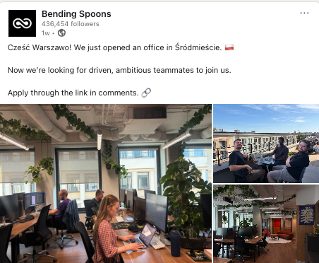 TheDealMakerGuy's tweet photo. 15 years ago, to earn 10,000 PLN (£2,000) a month as an intern in Warsaw, you had three options: McKinsey, BCG or Bain.

That was 3x the average Polish salary.

Last week Bending Spoons, the Italian tech giant behind Evernote and Vimeo, opened an office here. Nobody noticed.

I studied in the UK back then. For Poles abroad, consulting was the only reason to come home. Everything else paid too little and taught you less than London. At least that was the perception.

The government ran career fairs to bring us back. Everyone queued for the consultants. The rest of the room was state-owned conglomerates like PZU (insurer) and PKP (state railways).

Nobody pays UK tuition to land a job you can get with a free Polish degree.

Today: ElevenLabs, Palantir, Google, Revolut, Snowflake, and now Bending Spoons. Good salaries plus stock options. Goldman Sachs is here too.

Great talent pool. A more favourable tax system than London. Better lifestyle for less money.

Even skilled Western Europeans have started moving here. 15 years ago that would have sounded like a joke.

Warsaw changed and we started taking it for granted.