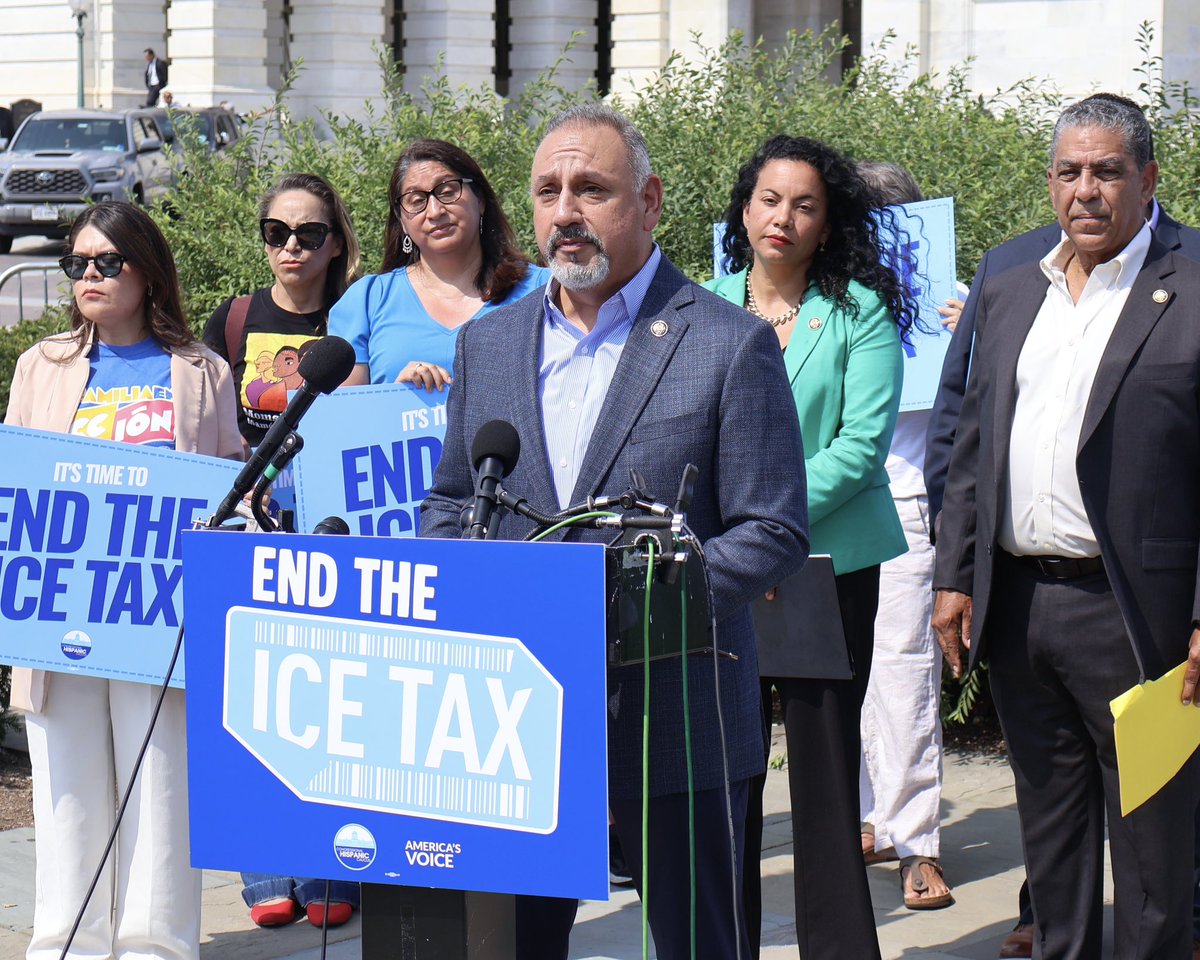 RepGilCisneros's tweet photo. This week, I joined my colleagues in the @HispanicCaucus to condemn the Trump administration’s costly mass deportation campaign. ICE is straining our workforce and hurting our local economies. The American people shouldn’t be paying the price for this administration’s cruelty. It’s time to end the ICE tax.