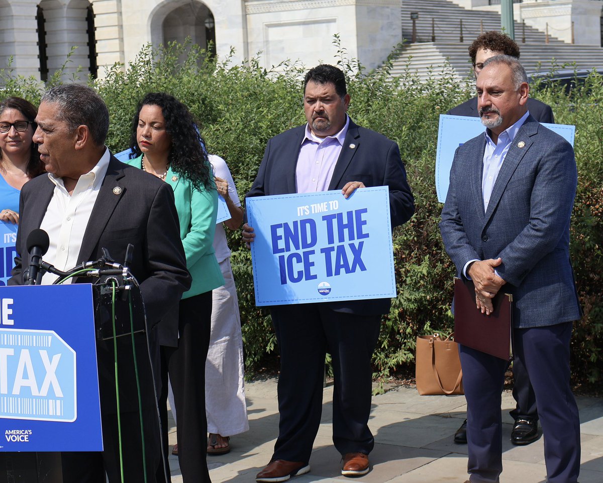 RepGilCisneros's tweet photo. This week, I joined my colleagues in the @HispanicCaucus to condemn the Trump administration’s costly mass deportation campaign. ICE is straining our workforce and hurting our local economies. The American people shouldn’t be paying the price for this administration’s cruelty. It’s time to end the ICE tax.