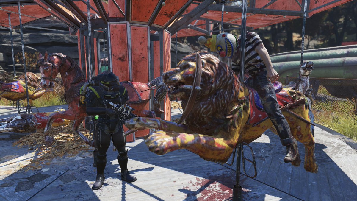 55STat's tweet photo. So many sightings of the Pint Size Slasher's victims. A mask on each victim and notes scattered all over Appalachia. A mystery to solve....@Fallout 

#fallout #fallout76 #fallout76bewarethebloodmoon #fallout76season26 #pintsizeslasher #enclave #videogamer #theslasher #halloween https://t.co/LdBZgaVaZB