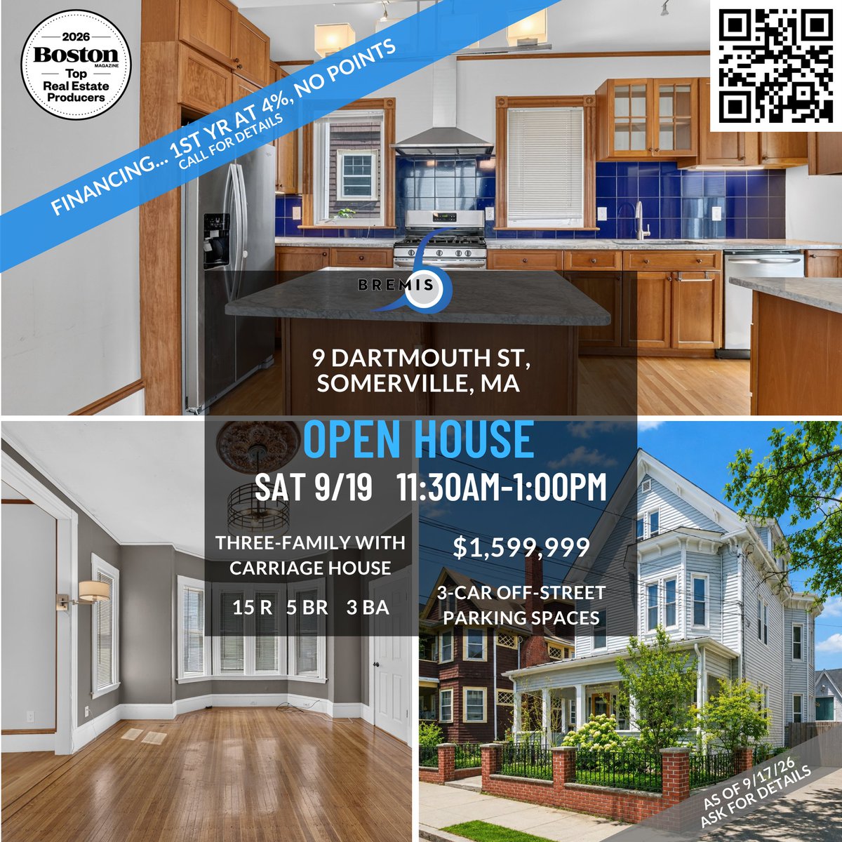 SteveBremisTeam's tweet photo. OPEN HOUSES THIS SATURDAY IN SOMERVILLE!

SPECIAL FINANCING AVAILABLE!

🗓️ SEPTEMBER 19

🕰️ 11:30 AM – 1:00 PM

• 327 Alewife Brook Pkwy, Unit B
• 23 Irvington Rd, Unit 2
• 30 Clarendon Ave
• 9 Dartmouth St

📷 EXPLORE MORE: https://t.co/Bh8eXp80an | https://t.co/87reMWqayy https://t.co/WIvoHYCga8