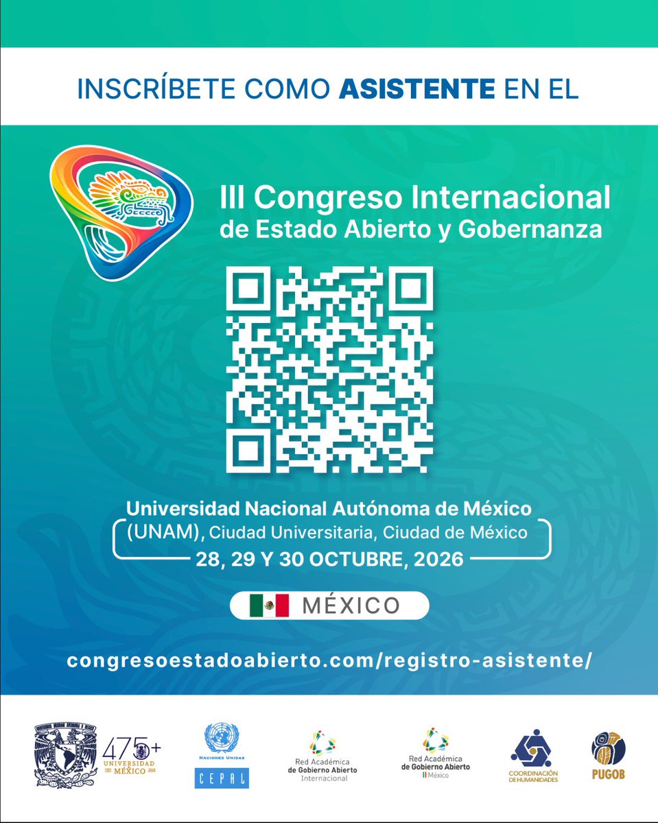CIEstadoAbierto's tweet photo. Inscríbete como asistente al III Congreso Internacional de Estado Abierto y Gobernanza y forma parte de la conversación🙋🏻‍♀️

💻Regístrate y comparte con 500➕ponentes de 25➕ países del 28 al 30 de octubre en @UNAM_MX🇲🇽 https://t.co/bYQEPvJFFd

Muy pronto publicaremos la agenda📝 https://t.co/zaE9PWqa1j