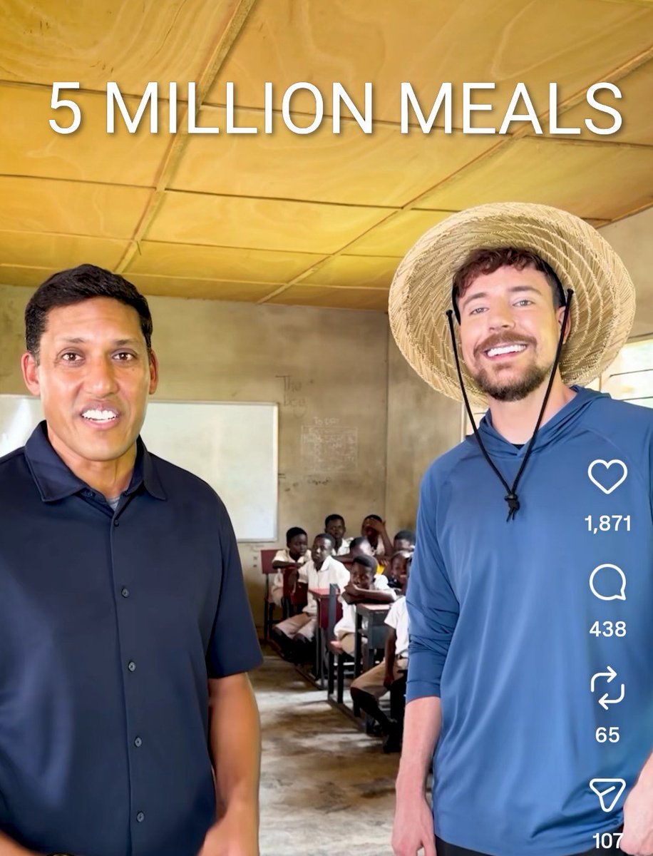 BeastNews2026's tweet photo. @MrBeast has launched a program with the Rockefeller Foundation to provide 4,000 kids in Ghana and Kenya with free lunches 5 days a week for 5 years! The lunches will be locally sourced, which will help support local farmers. https://t.co/KziyEGXmt9