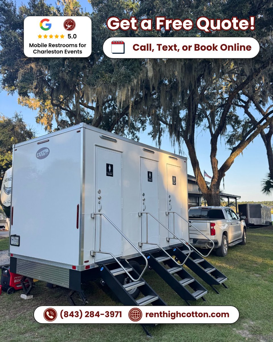 RentHighCotton's tweet photo. 📍 Beaufort, SC | Festival Celebration 

Set up and ready for an outdoor celebration with around 150 guests! 

Call, text, or request your free quote online!
☎️ (843) 284-3971
🌐 https://t.co/BNOki5owob

#FestivalCelebration #Beaufort #LuxuryRestroomTrailer #HighCottonComfortCo https://t.co/U1rcjf4mts