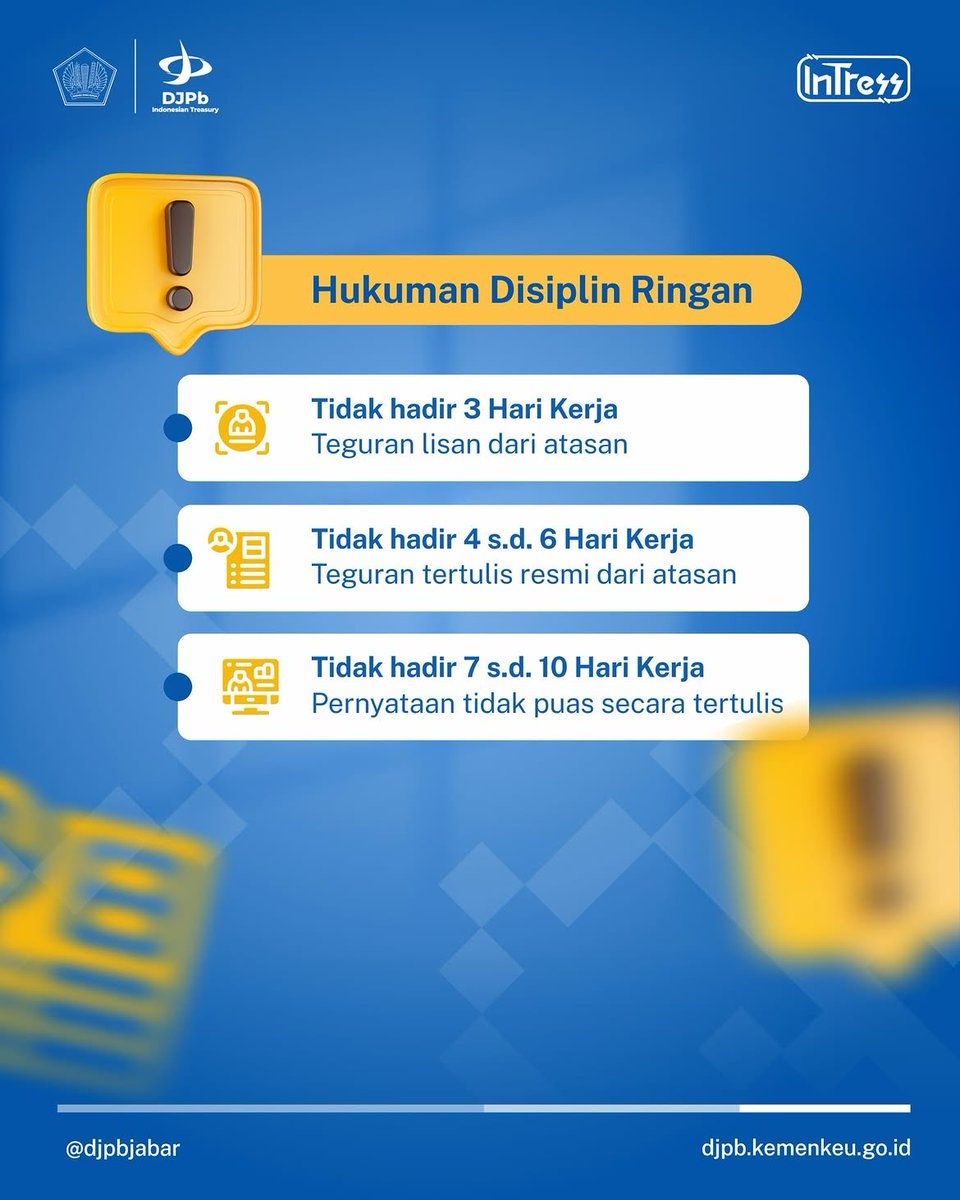 DJPbJabar's tweet photo. Bolos Kerja, Ada Konsekuensinya! ⚠️

Bagi PNS, hadir bekerja bukan sekadar absen, ini bagian dari disiplin dan tanggung jawab sebagai ASN. Cari tahu apa saja konsekuensinya!

#DJPbJabar #DJPbHAnDaL #IndonesianTreasury https://t.co/QqsreN4D0F
