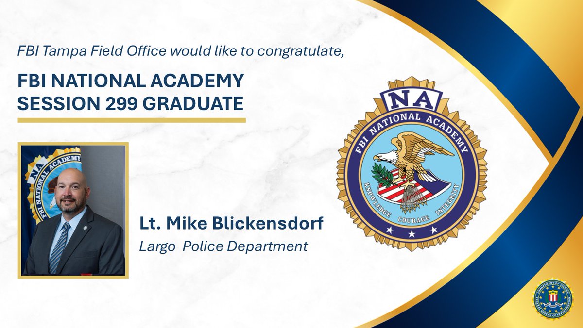 FBITampa's tweet photo. #FBI Tampa congratulates our law enforcement partners on their graduation from the National Academy- Session 299. Thank you for strengthening the partnership and commitment to building safer communities. https://t.co/9sDHXJZPHm