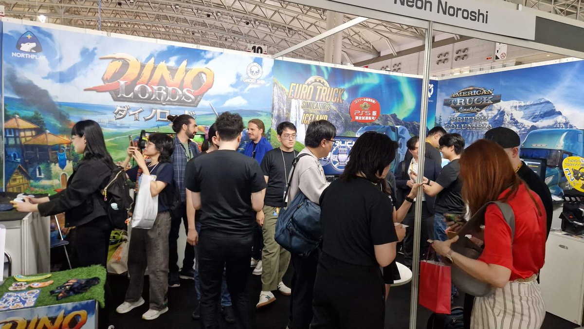 SCSsoftware's tweet photo. We're at @tokyo_game_show for the very first time! 🙌🇯🇵

Thank you to everyone who stopped by during the Media Days to chat with us &amp; try our Truck Sim titles &amp; upcoming DLCs! 🎮

Public Days begin tomorrow! Find us in Hall 09, Booth E86 🚛 Follow @SCSsoftware_JP for updates! https://t.co/K5oGkeeBRV