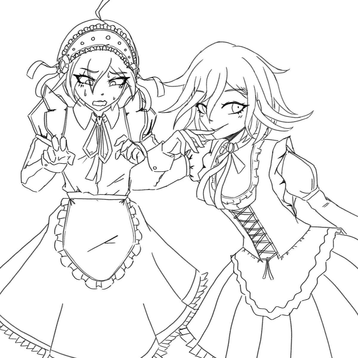 PocketSalty's tweet photo. Kokichi absolutely ROCKS a maid fit.
Shuichi 100% would if he would just lean into it.
#danganronpa #shuichisaihara #kokichiouma #saiouma https://t.co/pkfhpUPhrW