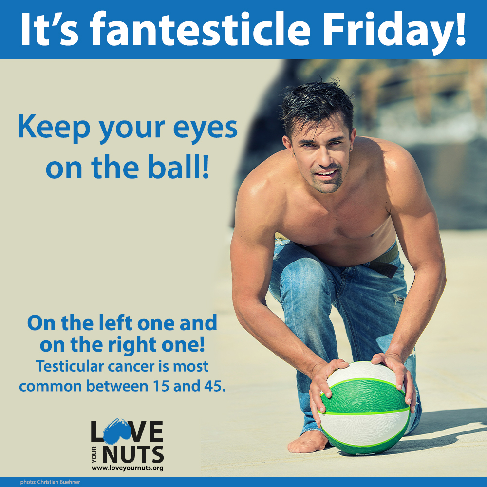 LoveYourNuts's tweet photo. It's fantesticle Friday!
Keep your eyes on the ball - on the left one and on the right one!
#testicularcancer is most common in the age group 15 to 45. 
Your age? This is how to check: https://t.co/ZK2rEReegC 

#loveyournuts #testicular #cancer #CancerCare https://t.co/mxrCTKKSJb