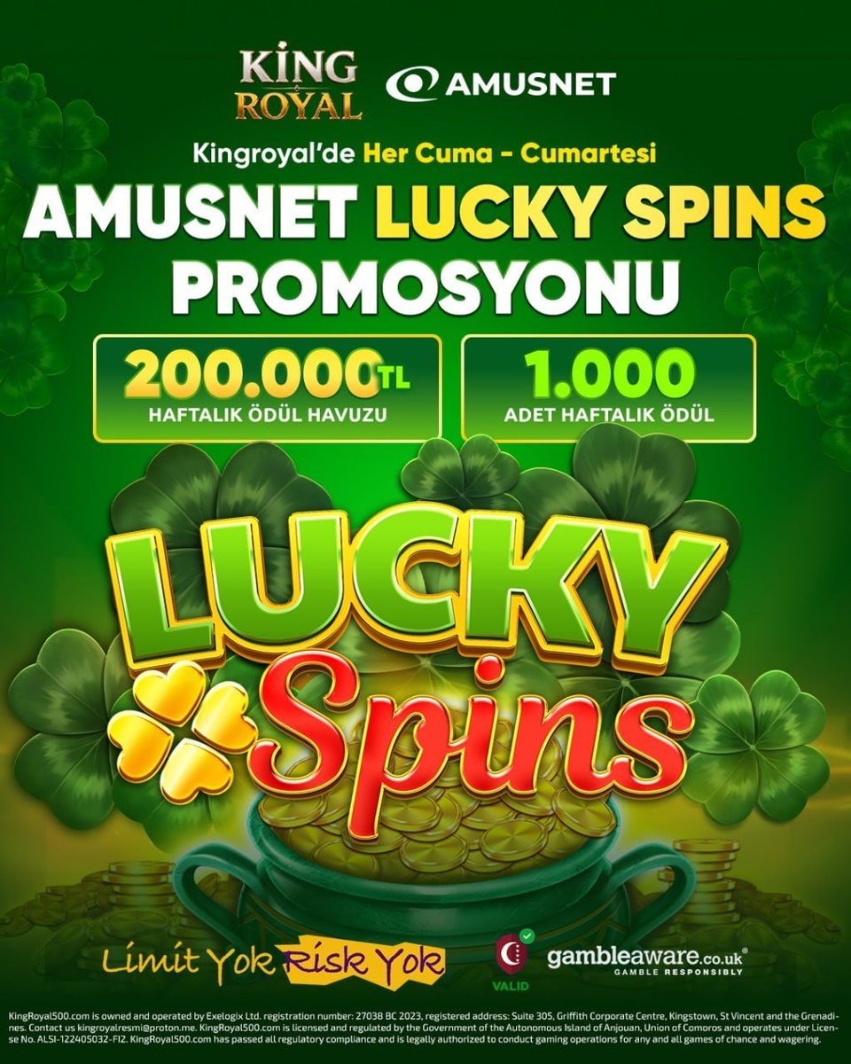 KRoyaltr's tweet photo. 🍀 LUCKY SPINS KINGROYAL’DA!

#KingRoyal ve Amusnet iş birliğiyle Lucky Spins, her cuma ve cumartesi programdaki yerini alıyor. 👑

🔗Güncel giriş profilde! https://t.co/gaC4kMW2K4
