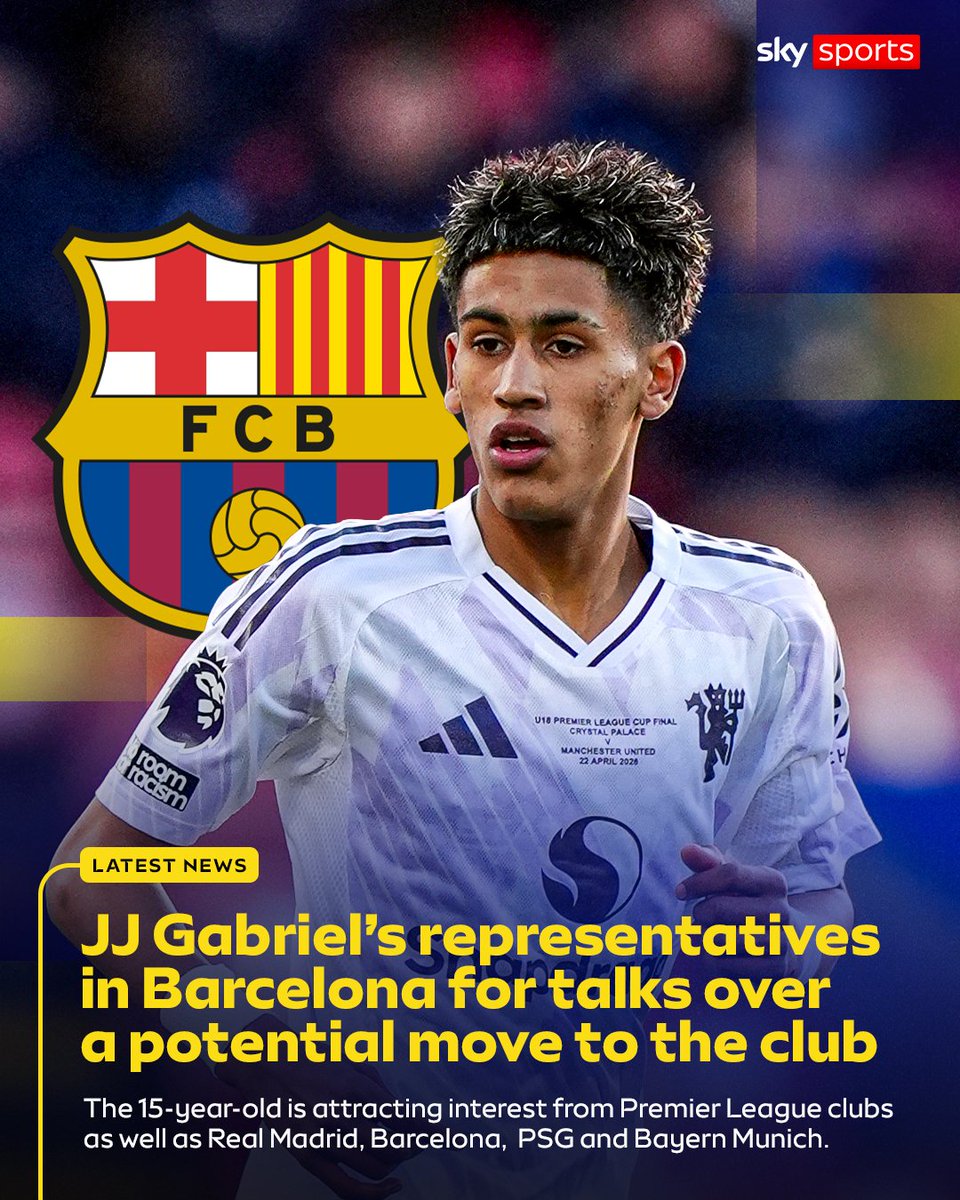 SkySportsPL's tweet photo. JJ Gabriel and his representatives are currently in Barcelona for talks about a potential move to the Catalan club 🚨 https://t.co/VBcxQHelq8