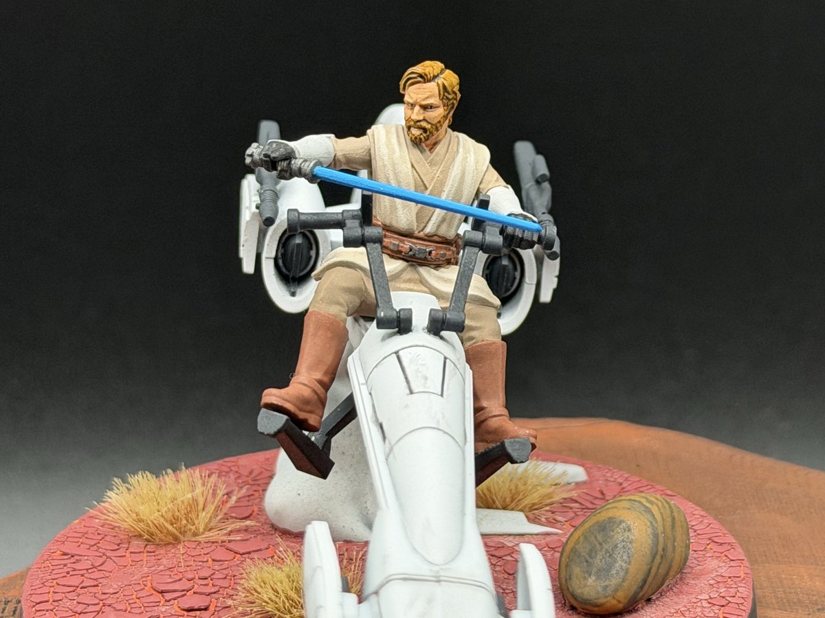 GraySquadron84's tweet photo. Obi and Anakin join the fray on their fast moving Barc speeders! #starwars #starwarslegion #amgip #tabletop #painting fully painted with pro acryl paints from Monument Hobbies https://t.co/0m124vcieT