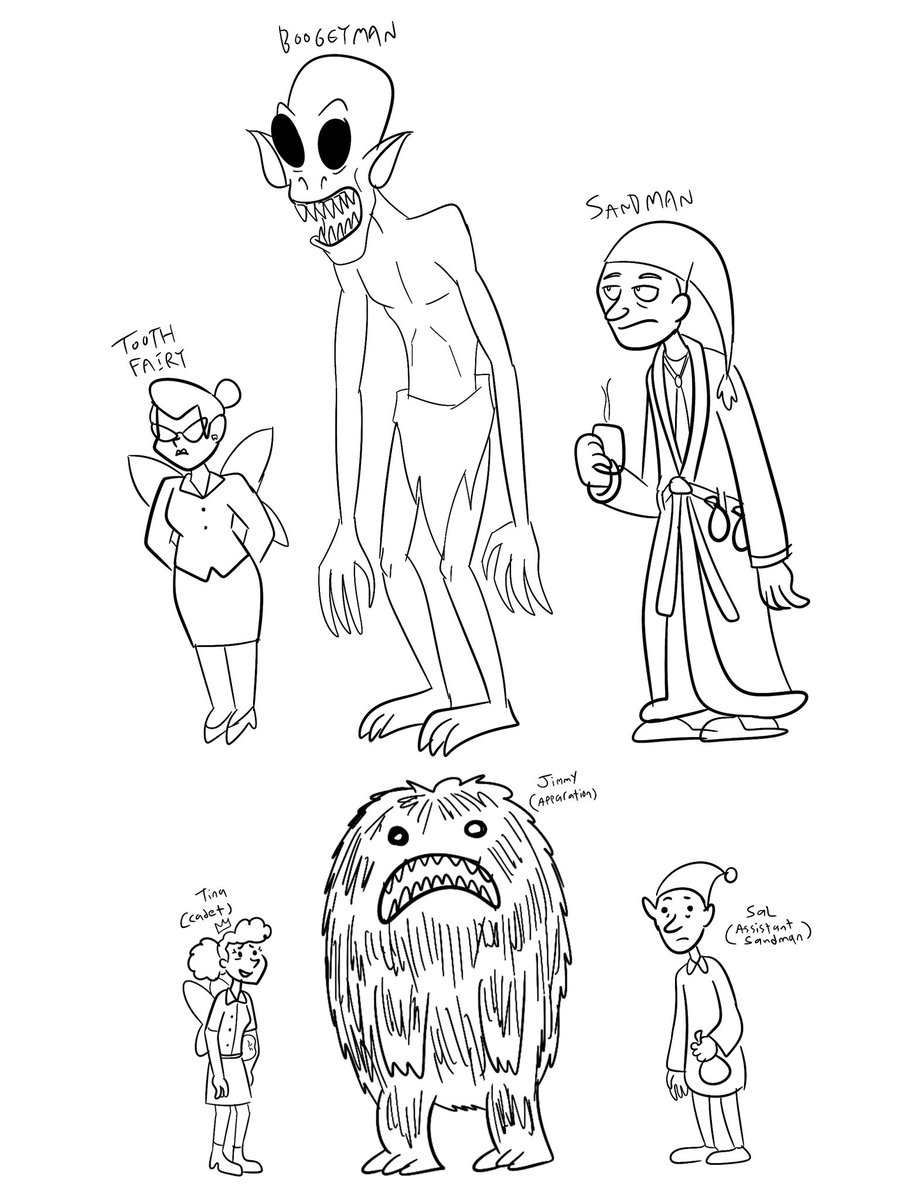 JoshToons25's tweet photo. These art pieces were my attempt at exploring a potential future story idea in which three employees working under the boogeyman, sandman, and tooth fairy had to work at the same apartment complex.
#originalcharacters #conceptart #oc #ocart #visualdevelopment https://t.co/5gZvo3SSUw