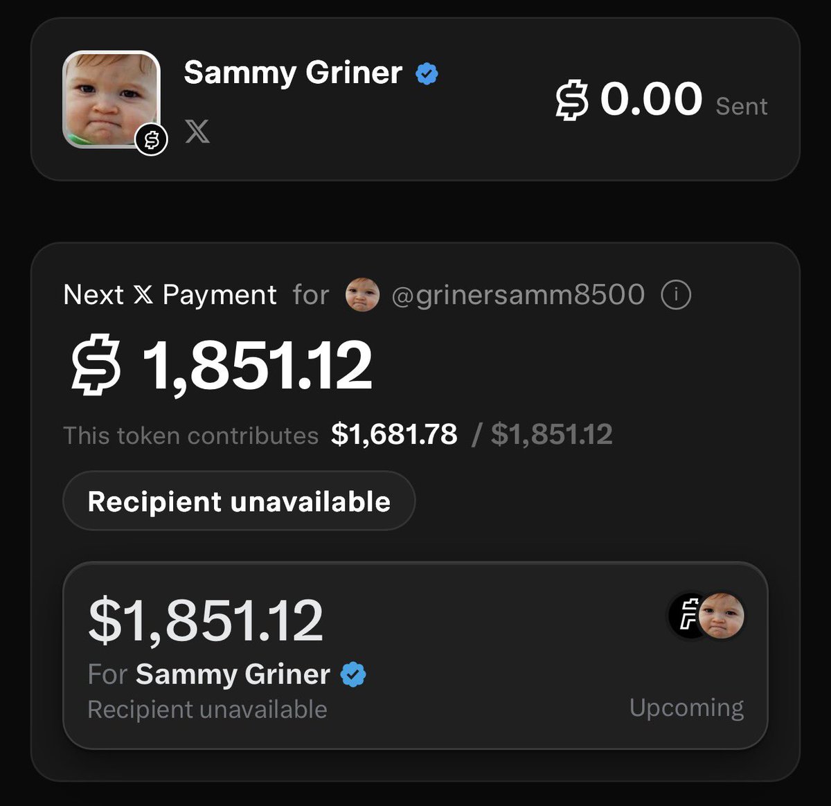 SuccessKidPaid's tweet photo. Over $1800 has been accumulated for @GrinerSamm8500 through @UsePaid and will be paid to him VIA @XMoney 

It’s currently pending as @XMoney is waiting on Sammy to register an XMONEY account which they can pay in to. 

@laneymg you can verify for yourself. This was all accumulated in the first 24hours. 

Let’s get “SUCCESS KID” paid continuously for his MEME ✊🏼