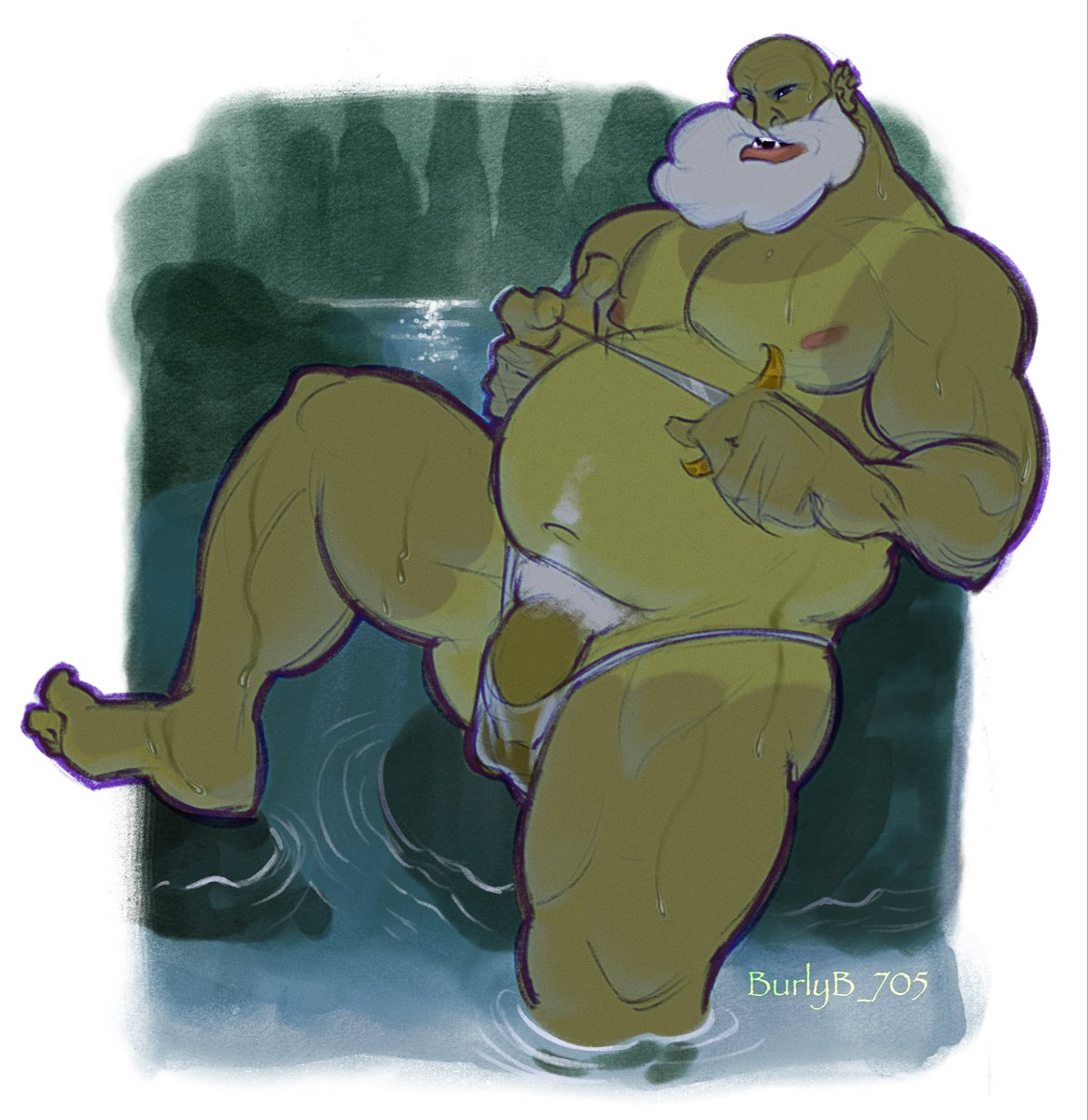 Crocowf's tweet photo. A wise old ogre has offered to help you on your journey. If only you spend a night with him in the ogres’ lake at night. Will you accept this offer?
#ogre #dilf #nsfw https://t.co/a1ZM3bZ2NY