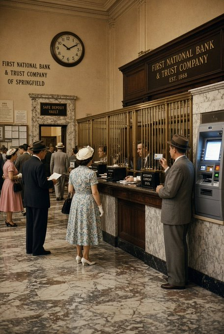 Sofia50020Sofia's tweet photo. Your Eyes Might Miss This

Can you spot what doesn’t belong in this 1953 bank lobby?

One look may not be enough… https://t.co/W1z01mfyRt