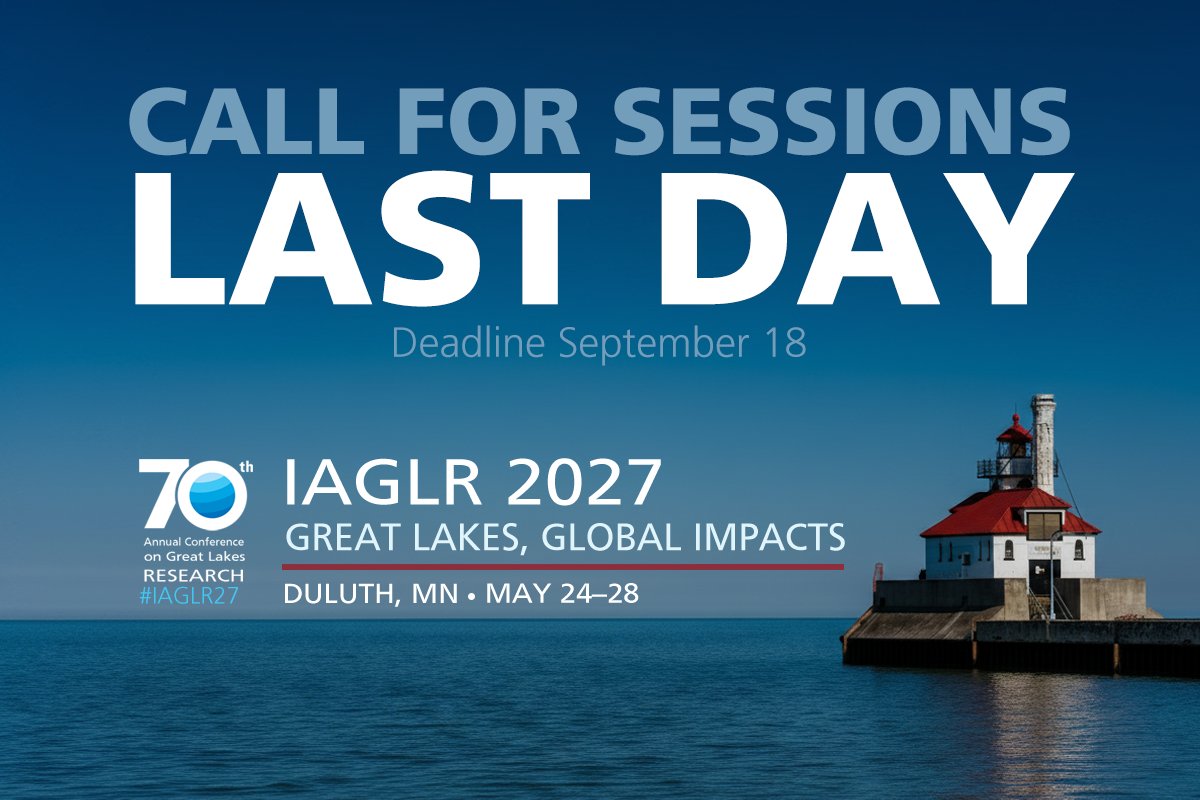 IAGLR's tweet photo. Final call: IAGLR 2027 session proposals are due today, Sept. 18.

Have a session idea? Submit it for the 70th Annual Conference on Great Lakes Research, May 24–28 in Duluth, Minnesota.

Great Lakes, Global Impacts

#IAGLR27 https://t.co/P8mTrqOLvn
