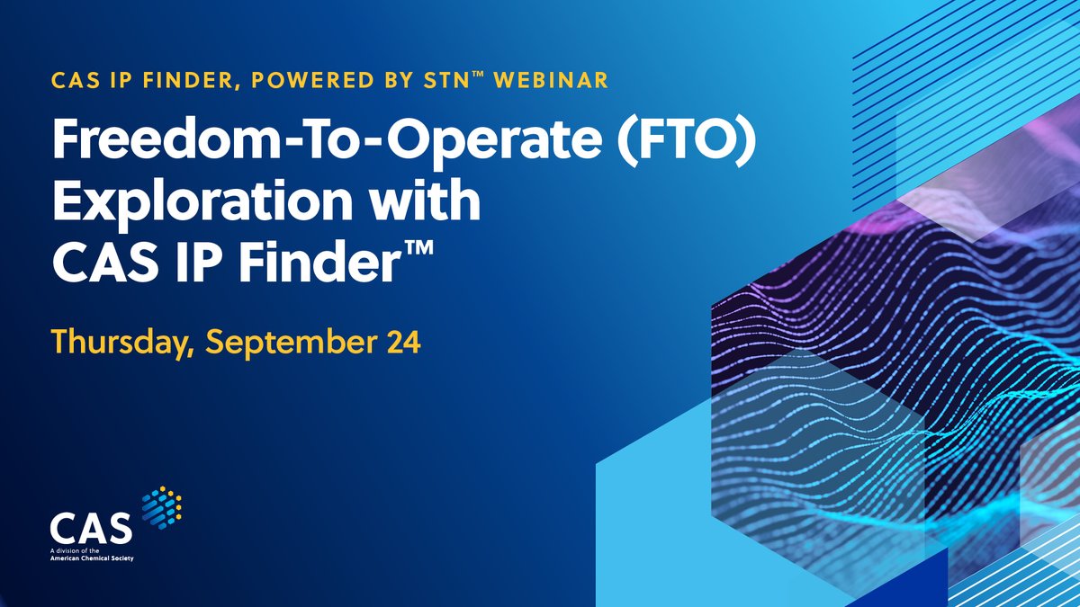 CASChemistry's tweet photo. Does your #FTO workflow hold up under scrutiny? Our upcoming #webinar covers how CAS IP Finder and #CASNewton support professional FTO searches from start to finish. Register today: https://t.co/waBfr171YD https://t.co/2X3tSVd9vu