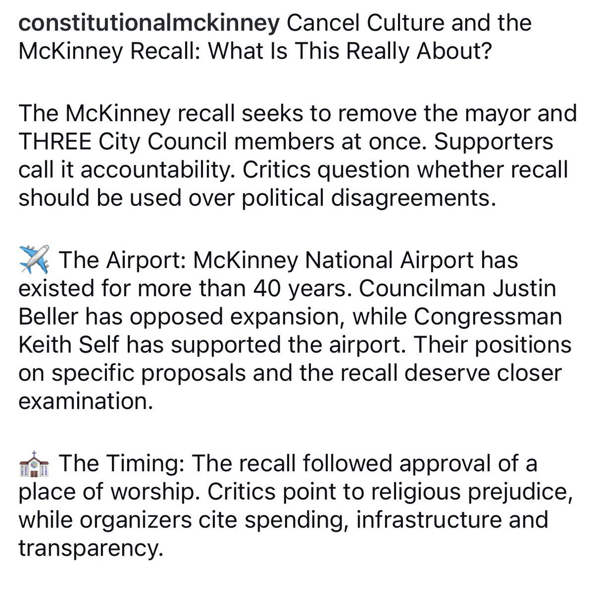 ConstMcK's tweet photo. The McKinney recall targets 4 elected officials. It followed a controversial development approval, and posts attributed to organizer John Aselton raise questions about his views on women, Indians and race. What’s really driving this recall?  @Jaselton @_withashley @LouisSCRE https://t.co/U7Y1lYsysQ