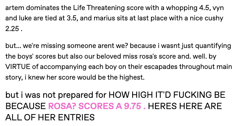 zakatao3's tweet photo. have you ever wondered which among the NXX Investigation Team members is an absolute trouble magnet? 

well youre in luck because i just quantified how many life threatening situations each of the team gets into in main story

#tearsofthemis https://t.co/CK1v9ASggm