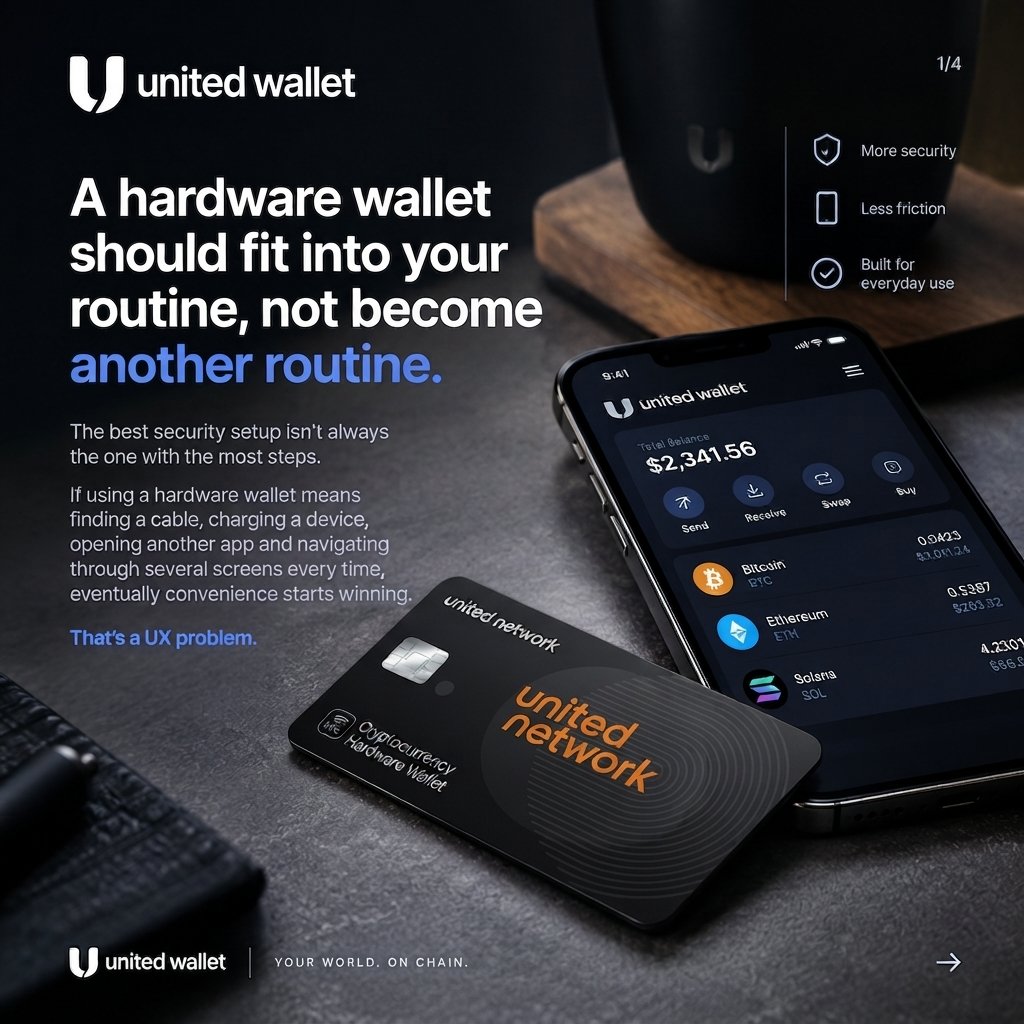 cryptofabrizioo's tweet photo. The best security setup isn't always the one with the most step.

If using a hardware wallet means finding a cable, charging a device, opening another app and navigating through several screens every time, eventually convenience starts winning.

That is a UX problem. https://t.co/ssJ6QJzX7k