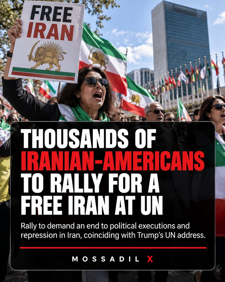 MOSSADil's tweet photo. 🚨 THOUSANDS OF IRANIAN-AMERICANS TO RALLY FOR A FREE IRAN AT UN

Thousands of Iranian-Americans are expected to rally outside the UN in NYC Monday, demanding an end to political executions and repression in Iran while voicing support for a democratic alternative to the ruling theocracy.

The NCRI-organized rally coincides with President Trump’s UN address and continues Tuesday as Iranian President Masoud Pezeshkian takes the podium.
