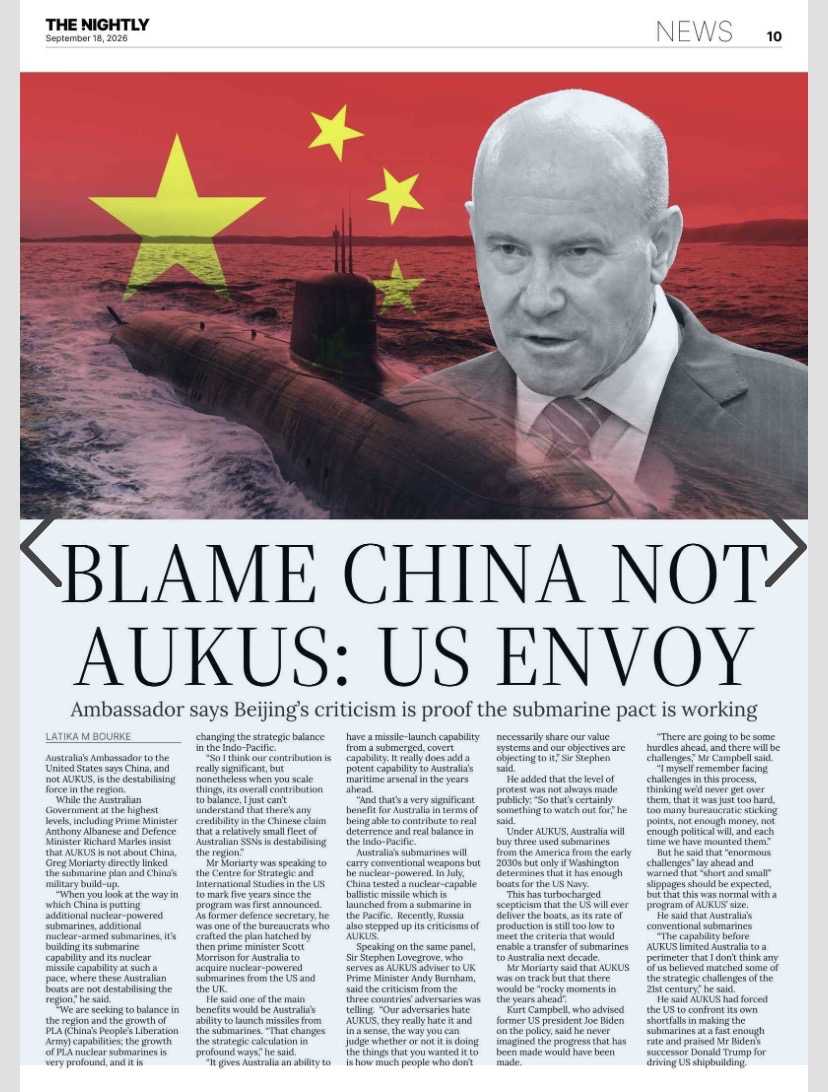 DougCameron51's tweet photo. Greg Moriarty bells the cat. 
AUKUS is not about defending Australia it’s designed to contain, constrain and attack our most important trading partner, China. 
AUKUS sacrifices sovereignty to US warmongering and entangles us in a war that can’t be won.
Labor. has lost the plot! https://t.co/vjmD0Th7kt
